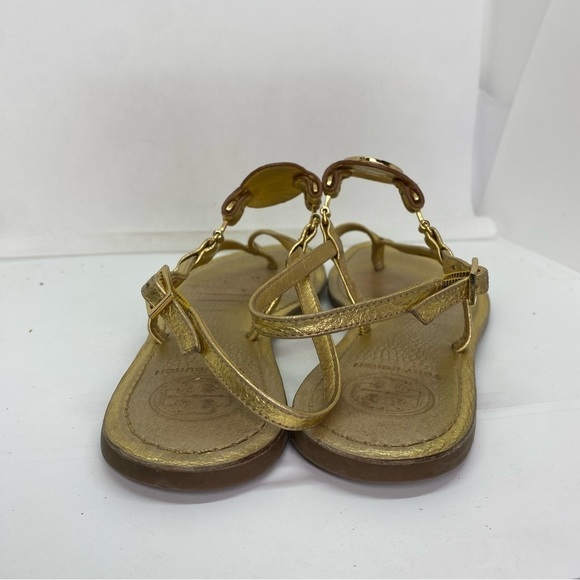 Tory Burch Ali Gold Leather Logo Thong Sandals - Picture 5 of 7
